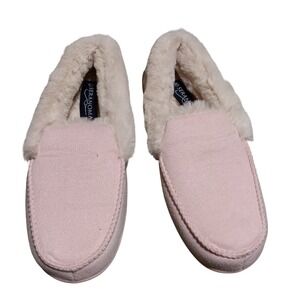 Seranoma Womens Pink Faux Suede Moccasin Slippers Faux Fur Lined Size 8